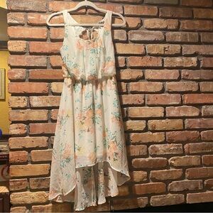 Lily Rose Sleeveless Hi-Lo Dress Ivory w/Coral Flowers Sz S